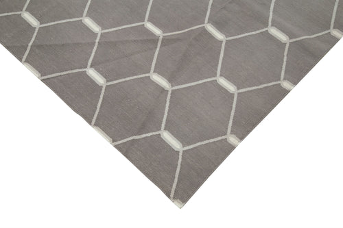 Handmade Area Rug - Grey Geometric Cotton Wool Rug 10'2'' x 13'10'' by Agacan