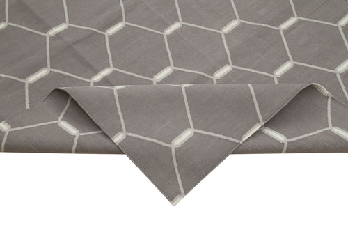 Handmade Area Rug - Grey Geometric Cotton Wool Rug 10'2'' x 13'10'' by Agacan