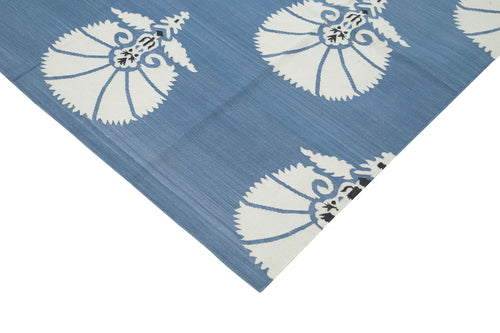 Duri Blue Geometric Cotton Wool Handmade Area Rug 10'2'' x 14'1''