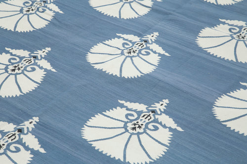 Duri Blue Geometric Cotton Wool Handmade Area Rug 10'2'' x 14'1''