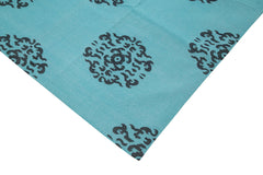 Handmade Area Rug - Turquoise Geometric Cotton Wool Vintage Turkish Carpet 10'3"x13'7"