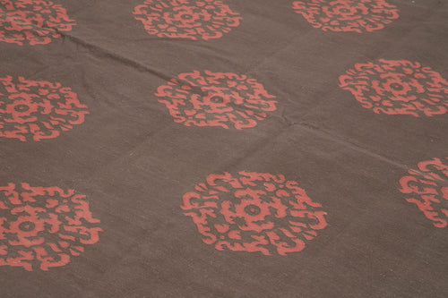 Duri Brown Geometric Cotton Wool Handmade Area Rug 10'3'' x 13'9''