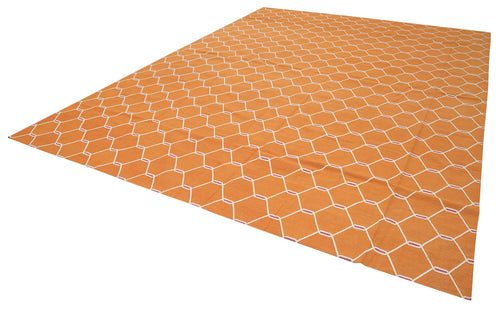 Handmade Area Rug – Orange Geometric Cotton Wool Soft Floor Carpet 10'2"x13'10"