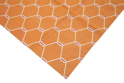 Handmade Area Rug – Orange Geometric Cotton Wool Soft Floor Carpet 10'2"x13'10"