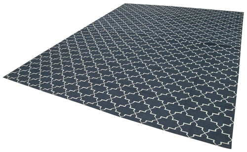 Geometric Duri Black Geometric Cotton Wool Handmade Area Rug 9'2'' x 12'0''