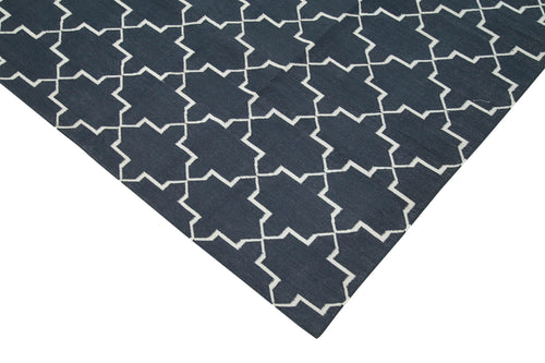 Geometric Duri Black Geometric Cotton Wool Handmade Area Rug 9'2'' x 12'0''