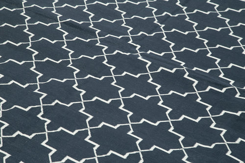 Geometric Duri Black Geometric Cotton Wool Handmade Area Rug 9'2'' x 12'0''