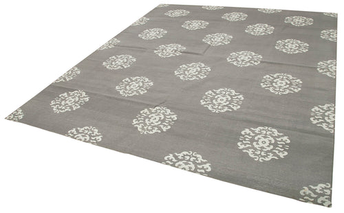 Geometric Duri Grey Geometric Cotton Wool Handmade Area Rug 8'0'' x 9'6''