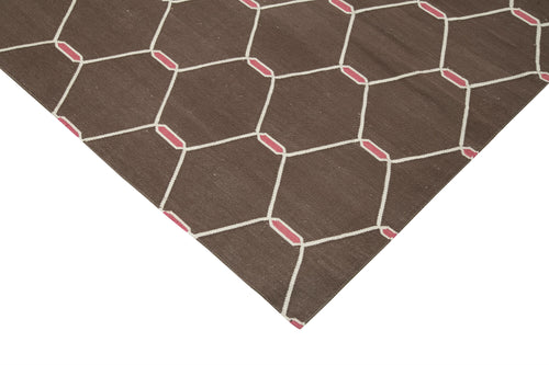 Geometric Duri Brown Geometric Cotton Wool Handmade Area Rug 8'1'' x 9'9''