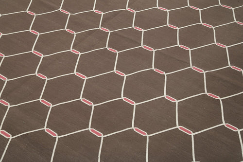 Geometric Duri Brown Geometric Cotton Wool Handmade Area Rug 8'1'' x 9'9''