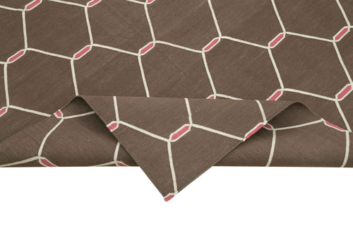 Geometric Duri Brown Geometric Cotton Wool Handmade Area Rug 8'1'' x 9'9''