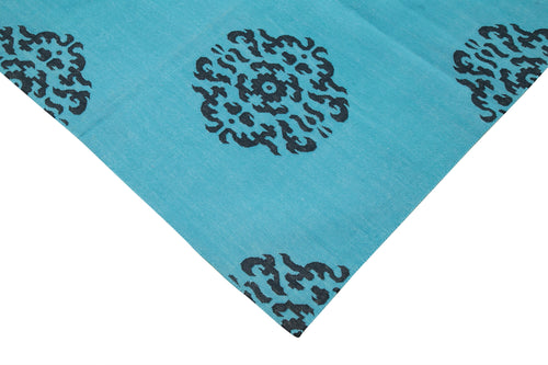 Geometric Duri Turquoise Geometric Cotton Wool Handmade Area Rug 8'0'' x 9'10''