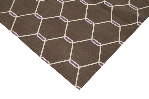 Geometric Duri Brown Geometric Cotton Wool Handmade Area Rug 8'0'' x 9'10''