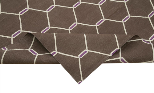 Geometric Duri Brown Geometric Cotton Wool Handmade Area Rug 8'0'' x 9'10''