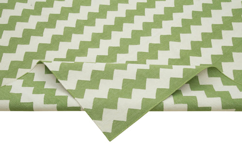 Geometric Duri Green Geometric Cotton Wool Handmade Area Rug 8'0'' x 9'9''