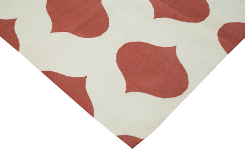 Handmade Area Rug – Red Geometric Cotton Wool Rug, Durable Soft Texture 8'1''x9'9''