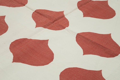 Handmade Area Rug – Red Geometric Cotton Wool Rug, Durable Soft Texture 8'1''x9'9''