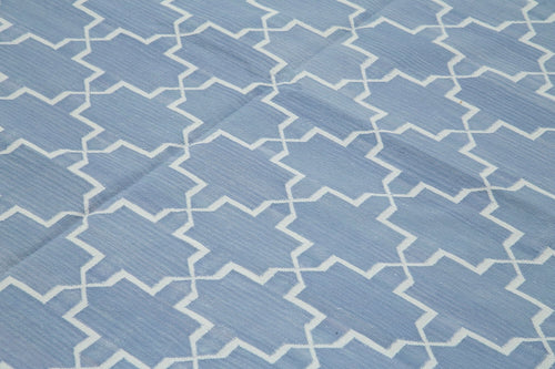 Geometric Duri Blue Geometric Cotton Wool Handmade Area Rug 8'2'' x 10'0''