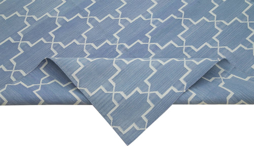 Geometric Duri Blue Geometric Cotton Wool Handmade Area Rug 8'2'' x 10'0''