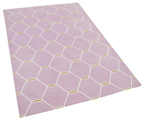Handmade Area Rug – Pink Geometric Cotton Wool Durable Carpet 5'8''x3'7''