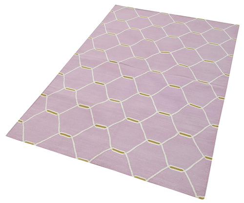 Handmade Area Rug – Pink Geometric Cotton Wool Durable Carpet 5'8''x3'7''