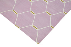 Handmade Area Rug – Pink Geometric Cotton Wool Durable Carpet 5'8''x3'7''