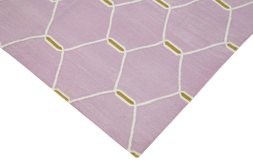 Handmade Area Rug – Pink Geometric Cotton Wool Durable Carpet 5'8''x3'7''
