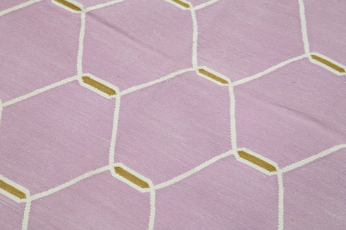 Handmade Area Rug – Pink Geometric Cotton Wool Durable Carpet 5'8''x3'7''