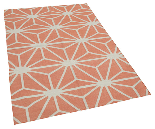 Geometric Duri Orange Geometric Cotton Wool Handmade Area Rug 3'7'' x 5'5''