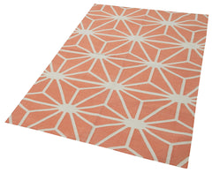 Geometric Duri Orange Geometric Cotton Wool Handmade Area Rug 3'7'' x 5'5''