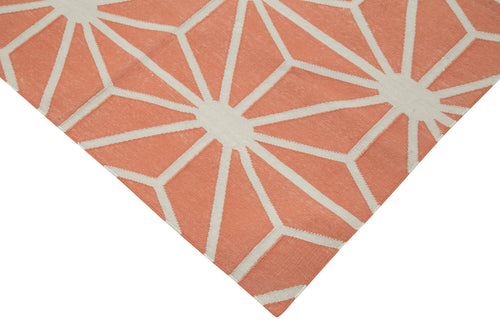 Geometric Duri Orange Geometric Cotton Wool Handmade Area Rug 3'7'' x 5'5''