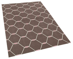 Handmade Area Rug - Brown Geometric Cotton Wool Rug, Durable Floor Covering 3'8"x5'5"