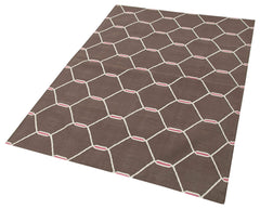Handmade Area Rug - Brown Geometric Cotton Wool Rug, Durable Floor Covering 3'8"x5'5"