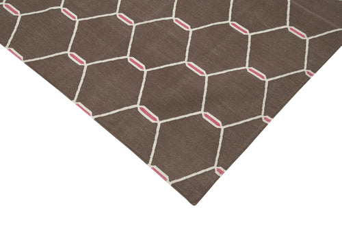 Handmade Area Rug - Brown Geometric Cotton Wool Rug, Durable Floor Covering 3'8"x5'5"