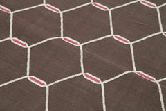 Handmade Area Rug - Brown Geometric Cotton Wool Rug, Durable Floor Covering 3'8"x5'5"
