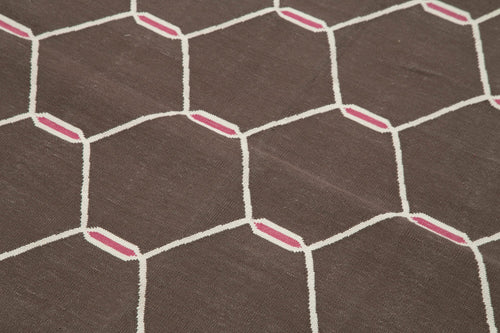 Handmade Area Rug - Brown Geometric Cotton Wool Rug, Durable Floor Covering 3'8"x5'5"