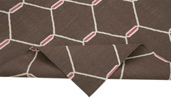 Handmade Area Rug - Brown Geometric Cotton Wool Rug, Durable Floor Covering 3'8"x5'5"