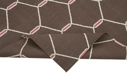 Handmade Area Rug - Brown Geometric Cotton Wool Rug, Durable Floor Covering 3'8"x5'5"