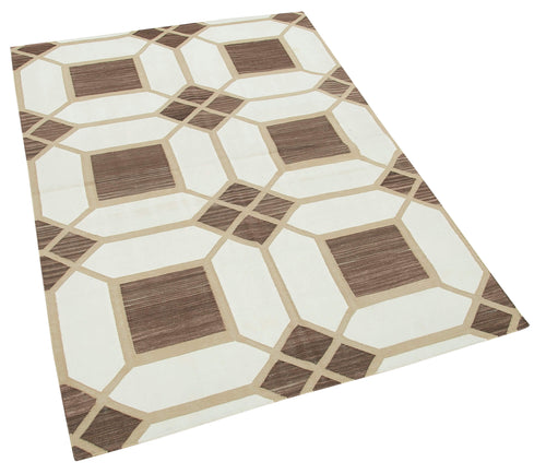 Geometric Duri Beige Geometric Cotton Wool Handmade Area Rug 3'7'' x 5'2''