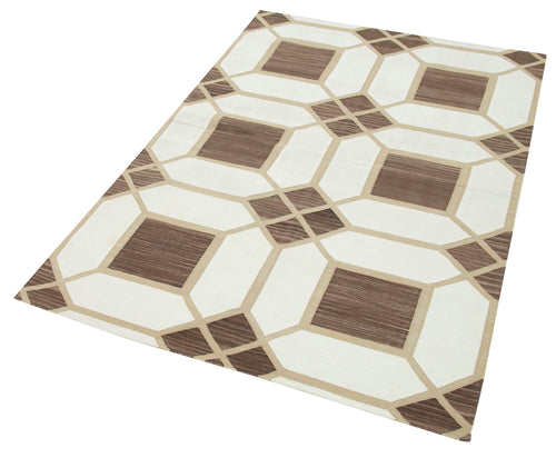 Geometric Duri Beige Geometric Cotton Wool Handmade Area Rug 3'7'' x 5'2''