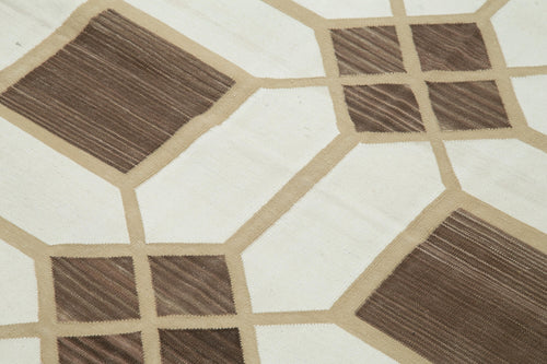 Geometric Duri Beige Geometric Cotton Wool Handmade Area Rug 3'7'' x 5'2''