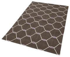 Handmade Area Rug – Brown Geometric Cotton Wool Rug, Soft Durable Floor Covering 3'7''x5'7''