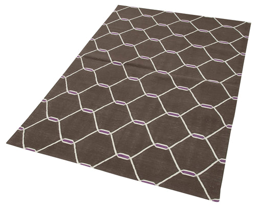 Handmade Area Rug – Brown Geometric Cotton Wool Rug, Soft Durable Floor Covering 3'7''x5'7''