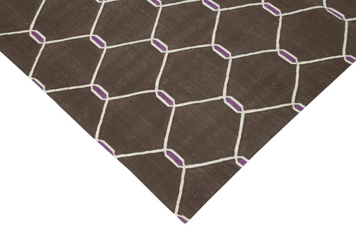 Handmade Area Rug – Brown Geometric Cotton Wool Rug, Soft Durable Floor Covering 3'7''x5'7''