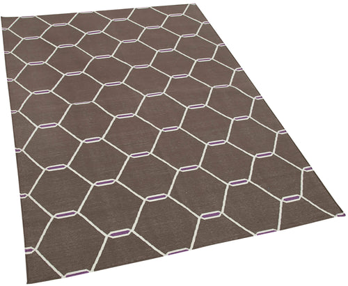 Handmade Area Rug - Brown Geometric Cotton Wool Rug 3'8'' x 5'6'' by Agacan