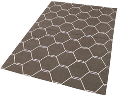 Handmade Area Rug - Brown Geometric Cotton Wool Rug 3'8'' x 5'6'' by Agacan