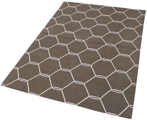 Handmade Area Rug - Brown Geometric Cotton Wool Rug 3'8'' x 5'6'' by Agacan