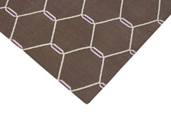 Handmade Area Rug - Brown Geometric Cotton Wool Rug 3'8'' x 5'6'' by Agacan