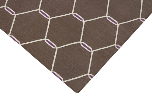 Handmade Area Rug - Brown Geometric Cotton Wool Rug 3'8'' x 5'6'' by Agacan