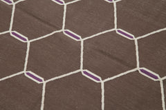 Handmade Area Rug - Brown Geometric Cotton Wool Rug 3'8'' x 5'6'' by Agacan